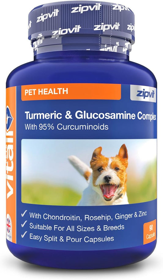 Zipvit Glucosamine And Chondroitin With Turmeric, Rosehip, Ginger And Zinc, Joint Supplement For Dogs, Supports Mobility And Joints, Easy Split Capsules For All Breeds