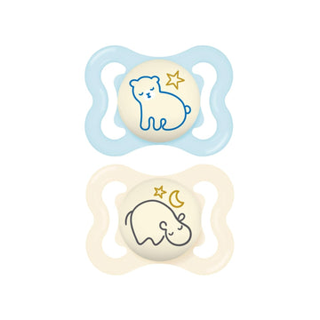 Mam Supreme Night Baby Pacifier, For Sensitive Skin, Patented Nipple, 2 Pack, 0-6 Months, Girl