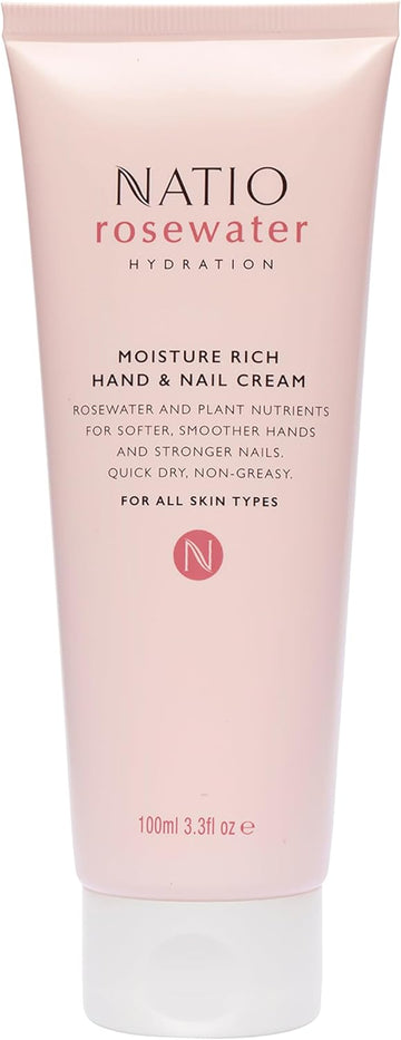 Natio Australia Rosewater Hydration Moisture Rich Hand And Nail Cream, 100 Ml - Soothing, Softening Hand Cream - Hand Lotion For Dry Cracked Hands