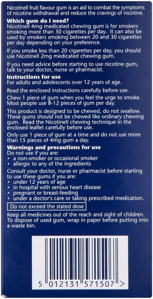 Nicotinell Nicotine Gum, Quit Smoking Aid, Fruit Flavour, 4 Mg, 96 Pieces (Pack Of 5)