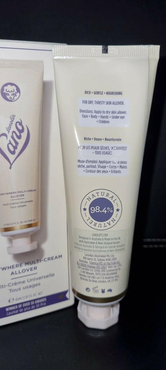 Lanolips Allover Everywhere Multi-Cream - Ultra Hydrating Body Lotion For Dry Skin, Hands, Elbows + More - Made With Lanolin, Milk + Vitamin E (85Ml / 2.9Oz)