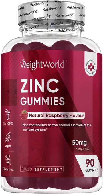 Zinc Citrate Gummies 50Mg - 45 Days Supply - 90 Gummies - Zinc Supplement For Men & Women - Easy To Chew - Natural Raspberry Flavour - Vegan, Non-Gmo & Magnesium Stearate-Free