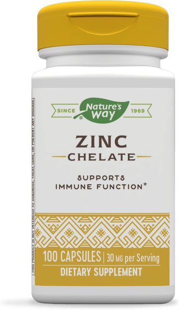 Nature'S Way Zinc Chelate, Supports Immune Function*, 30 Mg Per Serving, 100 Capsules