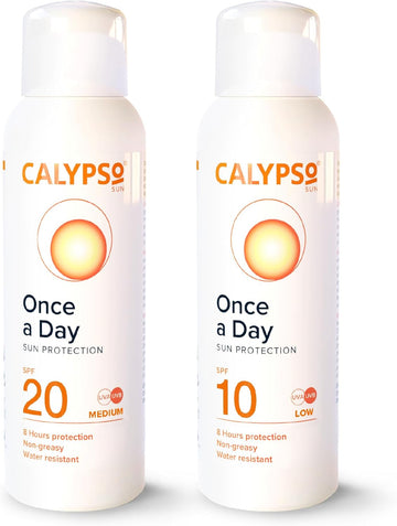 Calypso Once A Day Sun Protection Gel Spf20 And Spf10 - Multipack 2 × 200Ml | 8 Hours Sunscreen, Uva And Uvb Protection, Water Resistant, Non-Greasy