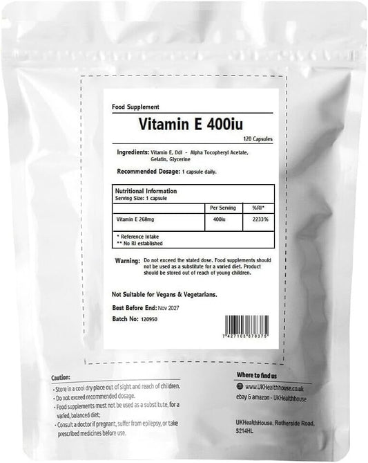 Vitamin E - Tissue Support - 400 Iu (268 Mg) - Capsules X 120 - Natural Anti-Oxidant - Gluten Free, Dairy Free, Highly Absorbable, Skin Support