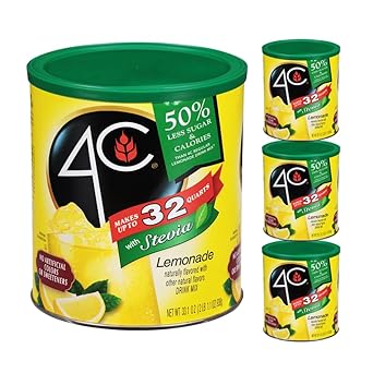 4C Reduced Sugar Powdered Drink Mix Canisters, Iced Tea 3 Pack, 28 Quarts, Family Sized Canister, Thirst Quenching & Refreshing Flavors (Lemonade, 33.1 Ounce (Pack Of 3))
