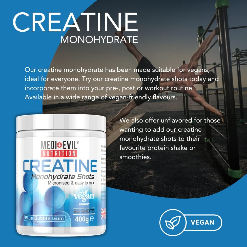 Medi-Evil Nutrition Creatine Monohydrate Shots Powder Vegan Friendly, Cola Max Flavour, 400g, 80 Servings, Micronised for Easy Mixing (Pack of 1 Tub) : Amazon.co.uk: Health & Personal Care