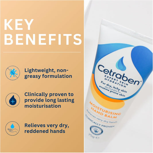 Cetraben Hand Balm For Dry & Eczema-Prone Skin, Clinically Proven Long-Lasting Moisturisation, Soothes Itching| Quick Absorbing, Contains Urea, For Daily Use, 1 X 75G