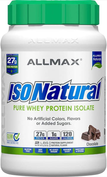 Allmax Isonatural Whey Protein Isolate, Chocolate - 2 Lb - 27 Grams Of