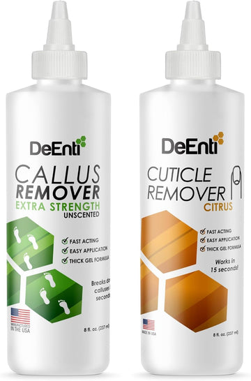 Deenti Extra Strength Foot Callus Remover, 8Oz Salon Grade, Unscented + Instant Cuticle Remover And Softener, 8Oz