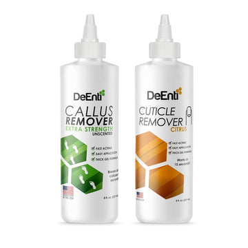 Deenti Nail Care Set - Unscented Callus Remover & Citrus Cuticle Remover - Professional Quality Nail Care Kit, Salon Grade 8Oz Bottles, Home Manicure And Pedicure Kit