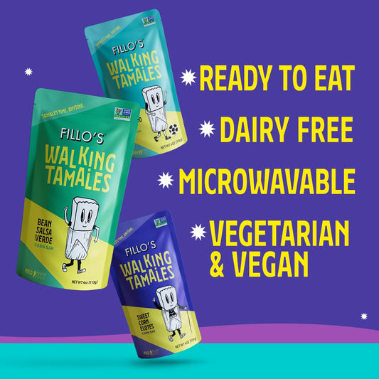 Fillo'S Walking Tamales Corn Poblano Rajas, Pk Of 7, Ready-To-Eat, Delicious, Gluten-Free, Preservative-Free, Vegan Friendly, Microwavable, Non-Gmo