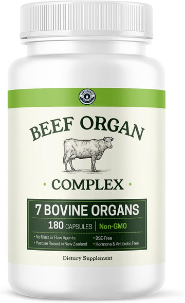 Grass Fed Beef Organs Supplement Complex, 7 Beef Organs From New Zealand - Liver, Heart, Pancreas, Kidney, Lung, Spleen, And Bone Marrow - Non-Gmo, Hormone & Antibiotic Free - Carnivore Diet