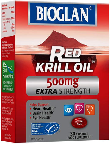 Bioglan Red Krill Oil | 500Mg | High In Omega-3 | Epa & Dha | Help Support Heart Eye & Brain Health | One Month Supply | 30 Capsules