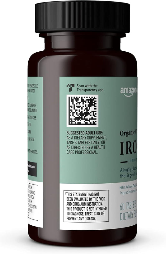 Amazon Elements Organic Whole Food Iron, 60 Tablets