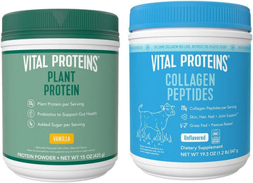 Vital Proteins 1.25 Lb Unflavored Collagen Peptides Powder + 15 Oz Vanilla Plant Protein Powder