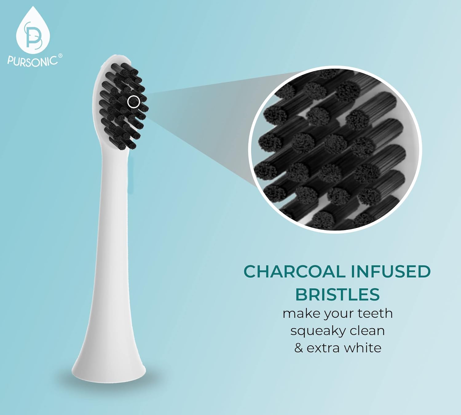 Pursonic Replacement Toothbrush Heads Charcoal Infused Bristles Compatible With Sonicare Electric Toothbrush 4 Pack : Health & Household