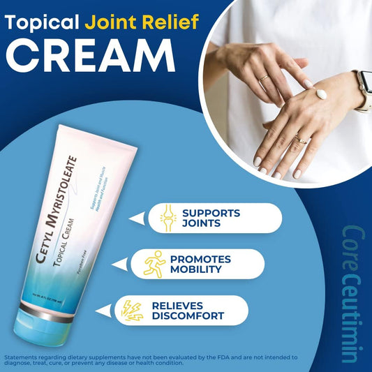 Cetyl Myristoleate Topical Cream Omega 5 Fatty Acid - Helps Reduce Joint And Muscle Discomfort - Includes Arnica, Glucosamine, Aloe,Jojoba, Sunflower & Sesame Seed Oil - 4Oz. By Coreceutimin
