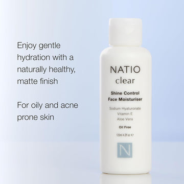 Natio Australia Clear Shine Control Face Moisturiser, 125 Ml - Hydrating Face Cream - Vitamin E, Aloe - Matte Face Lotion For Oily, Acne Prone Skin