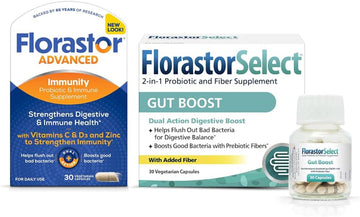 Florastor Gut & Immunity Boost Bundle - 30 Ct. Gut Boost Daily Probiotic & Prebiotic + 30 Ct. Immunity Boost & Support Daily Probiotic β Saccharomyces Bouldari For Optimal Digestion & Immunity Support