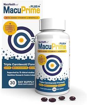 Macuprime Plus+ Eye Health Supplements – Areds2 Food Supplement Helps Maintain Normal Vision – Lutein, Meso-Zeaxanthin & Zeaxanthin, 120 Capsules – 1 Month Supply