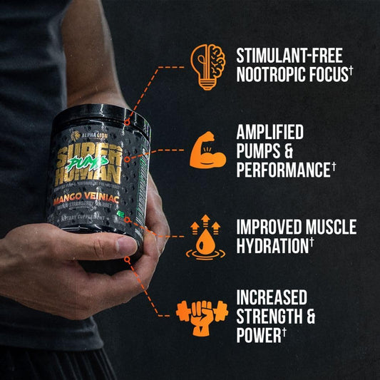 Alpha Lion Superhuman Pump Pre Workout Powder, Caffeine Free & Stim Free Preworkout Supplement, Nitric Oxide Booster, Muscle Gainer, Energy & Focus (42 Servings, Muscle Melon Flavor)