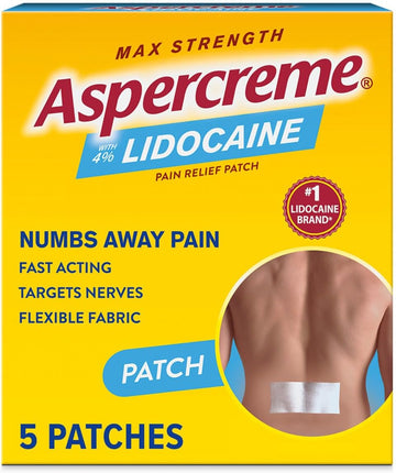 Aspercreme Max Strength Lidocaine Pain Relief Patch (5 Count) For Back Pain, Odor Free