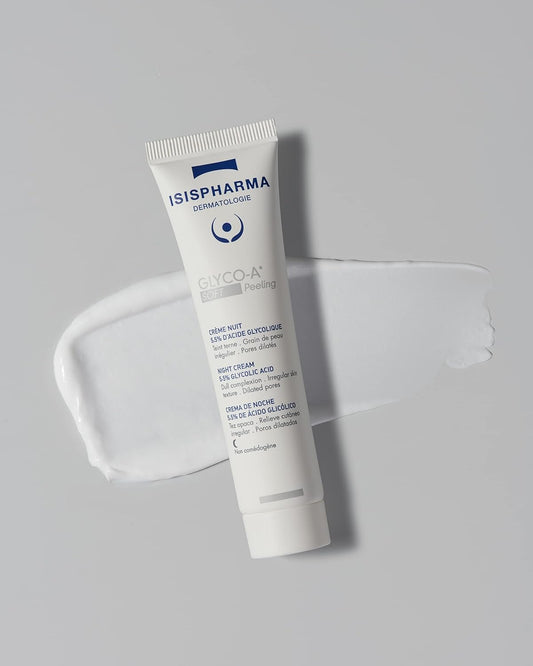 Isispharma Glyco-A Soft Peeling - Night Cream 5,5% Glycolic Acid - Brightens Skin And Purifies All Skin Types - Clears Pores And Smoothes Skin Texture - Made In France