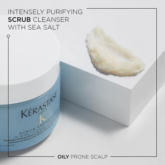 Kérastase Fusio Scrub, Nourishing And Energising Cleansing Treatment, For Oil-Prone Hair And Scalp, With Sea Salt Minerals, Vitamin B6 And Salicylic Acid, Scrub Energisant, 250 Ml
