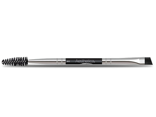 Aesthetica Pro Series Double Ended Eyebrow Brush & Spoolie - Angled Brow Brush For Precision Application & Blending Of Eye Brow Powders, Waxes & Gels - Vegan & Cruelty Free