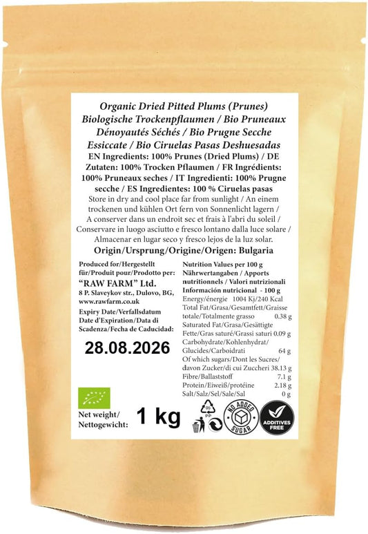 1 Kg Organic Dried Pitted Soft Prunes – No Addded Sugar, No Preservatives, Sorbate-Free, Unsulfured | Naturally Sweet, Non-Gmo, Fiber-Rich Snack