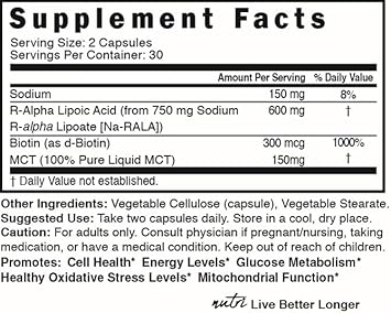 Buy Nature'S Fusions Nutri R Alpha Lipoic Acid 600Mg Capsules - Stabilized With Biotin - Active Form R-Ala - Clinical Dosage - Powerful Antioxidant And Cellular Energy Support - 60 Vegan Capsules On  Free Shipping On Qualified Orders