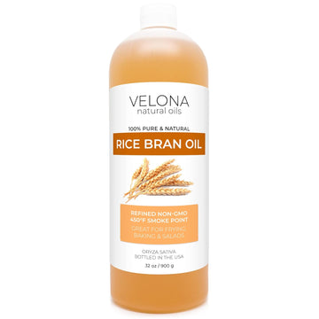 Rice Bran Oil by Velona - 32 oz | 100% Pure and Natural Carrier Oil | Refined, Cold Pressed | Cooking, Face, Hair, Body & Skin Care | Use Today - Enjoy Results