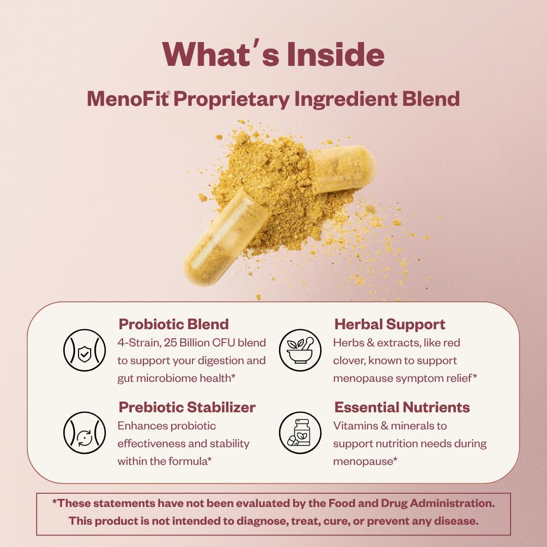 Menolabs Menofit, Menopause Supplements For Women - 60 Capsules - Advanced Women’S Probiotic With Vitamins And Red Clover For Gut Health, Hot Flashes And Hormone Balance For Women : Health & Household