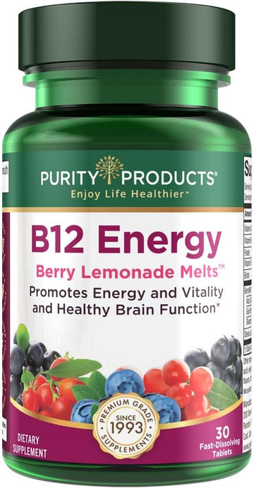 Purity Products B-12 Energy Berry Lemonade Melt W/Super Fruits Methylcobalamin B12 - Vitamins B6, D3, Folic Acid And Biotin - High Absorption Mecobalactive B 12-30 Melting Tablets