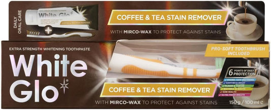 White Glo Coffee & Tea Drinkers Extra Strength Whitening Toothpaste, Revolutionary Micro Wax Protective Shield To Repel Future Stains, Micro-Polishing Particles Targets Yellowing On Teeth - 150G