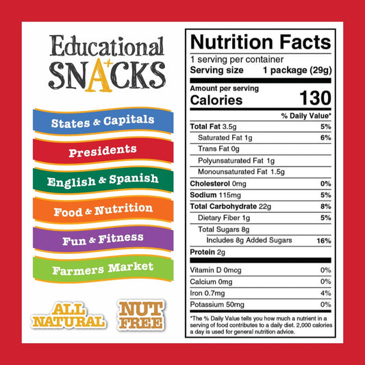 Educational Snacks – Food & Nutrition Edition | Nut-Free, All-Natural Kids Snacks | Learn Healthy Foods & Nutrition Facts – Different Mix In Every Bag | 24-Pack For Family Sharing & Small Group Health Education