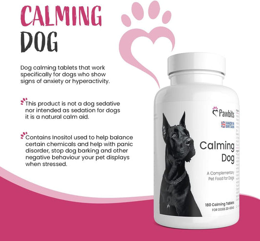 180 Pawbits Calming Tablets Supplement For Anxious & Hyperactive Dogs Calms Relaxes & Non-Sedative Dog Calming Tablets Fireworks, Behavioural Issues, Travel & Vet Visits Natural Calm Aid (180 Tablets)