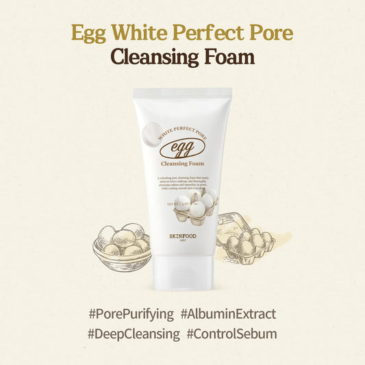 Skinfood Egg Perfect Pore Cleansing Foam 150Ml - Egg Yolk, Albumin Contained Pore Refining Facial Foam Cleanser - Removes Impurities From Pores (5.07 Fl.Oz.)