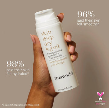This Works Skin Deep Dry Leg Oil – 100% Natural Body Oil Moisturizer With 13 Essential Oils & 6 Cold-Pressed Plant Oils, Hydrates & Nourishes Dry Skin, 5 Oz / 150Ml