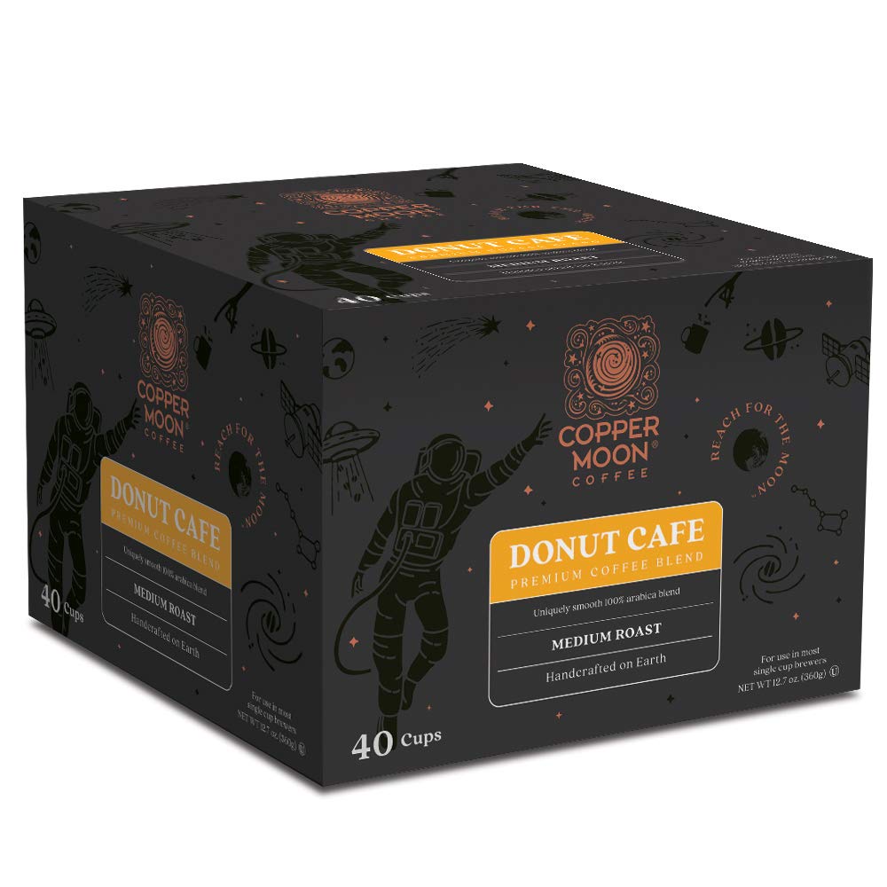 Copper Moon Coffee Single Serve Pods for Keurig 2.0 K-Cup Brewers, Donut Café Blend, Medium Roast Coffee Smooth and Light Bodied A Classic American Blend, 40 Count