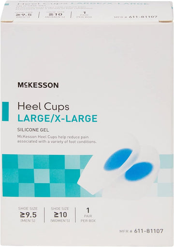 McKesson Heel Cups - Silicone Gel, U-Shaped, Supportive - Blue and Transparent, Large/XL, 1 Count