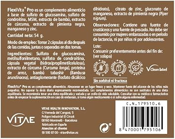 Vitae FlexiVita Pro 30 Capsules | Joints, cartilages and tendons | Osteomuscular Health | Glucosamine and Chondroitin | Natural Formula : Amazon.co.uk: Health & Personal Care