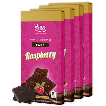 Choczero Vegan Dark Chocolate Raspberry Squares, Dairy Free, Sugar Free, Gluten Free, Naturally Flavored, 3.2 Ounce (Pack Of 4)