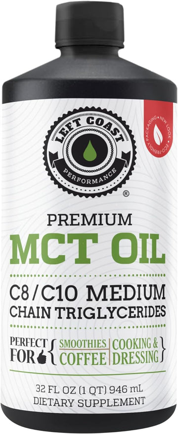 100% Coconut Mct Oil Liquid - Mct Oil C8 C10 For Sustained Mental Energy & Focus Support Great For Smoothies Salads Coffee & More - Palm Free Vegan Keto & Paleo Friendly 60+ Servings (32 Fl Oz)