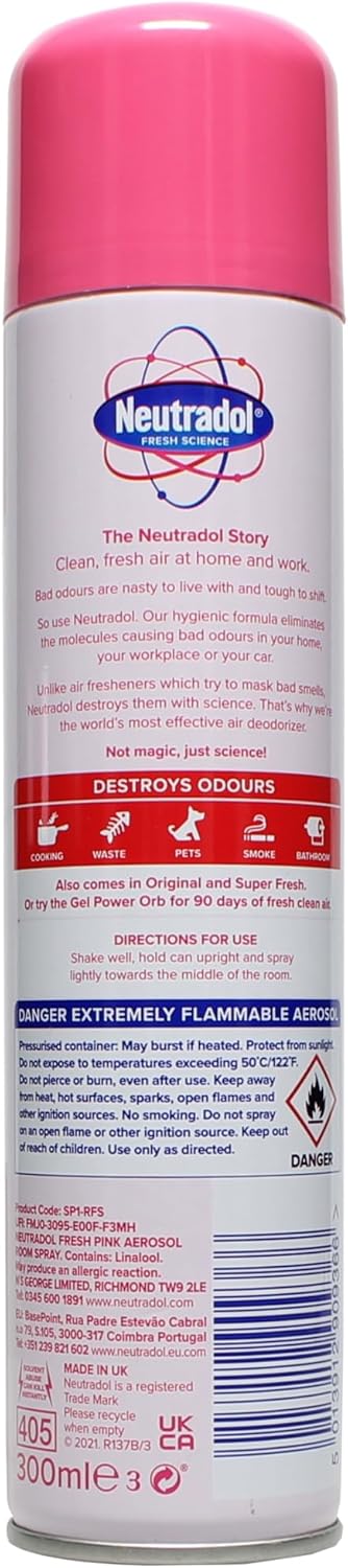 Neutradol Room Spray, Fast Acting Aerosol, Air Freshener For Home & Office, Odour Eliminator, Multipack Of 3 X 300Ml (Original)