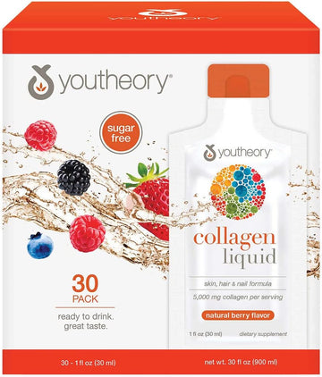 Youtheory Collagen Liq, Revitalizes Skin, Hair And Nails, Berry Avor, 30 Packets