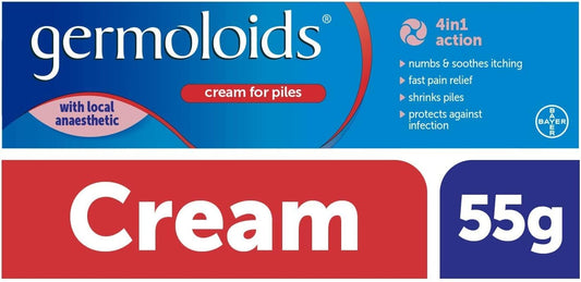 Germoloids Haemorrhoid Cream, Piles Treatment With Anaesthetic To Numb The Pain & Itch, 55 G, Pack Of 1, (Packing May Vary)
