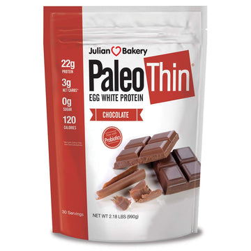 Julian Bakery Paleo Thin Protein Powder | Chocolate | Egg White | Soy Free | 22G Egg White Protein | 3 Net Carbs | 2.18 Lbs | 30 Servings
