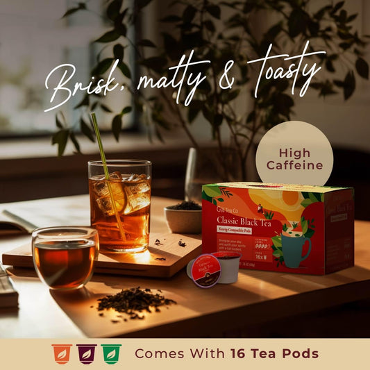 Gya Tea Co Classic Black Tea Pod (16 Ct) - High Caffeine Refreshed Tea For Morning Kick & All Day Energizing
